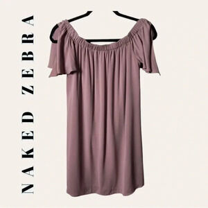 0383. Naked‎ ZEBRA OFF SHOULDER MINI DRESS SIZE SMALL MAUVE IN COLOR